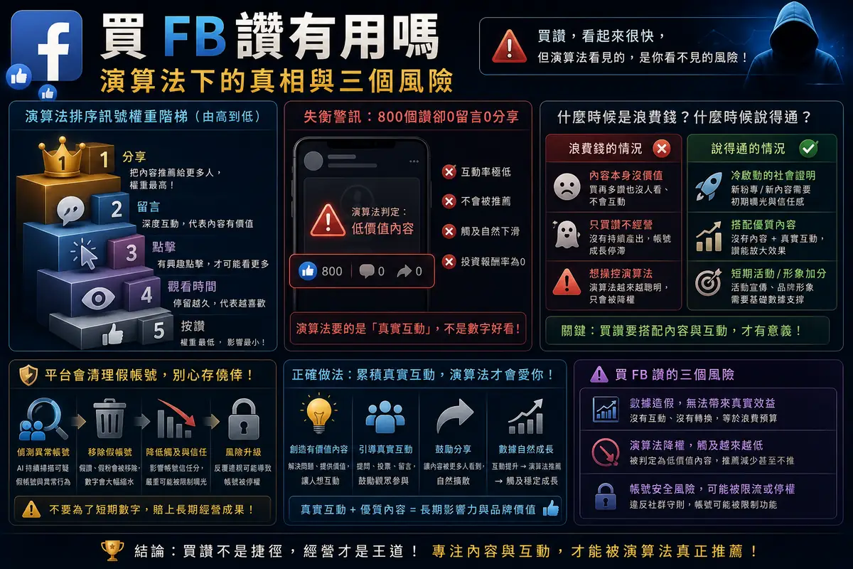 買 FB 讚有用嗎?價格行情、三個風險與 2026 演算法下的真相