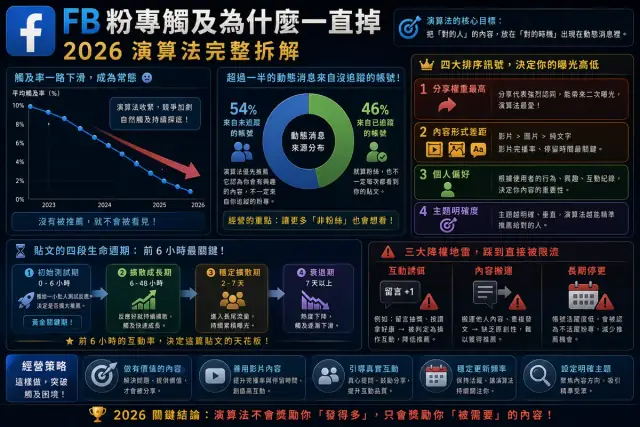 FB 粉專觸及率為什麼一直掉？2026 演算法拆解與各產業基準表