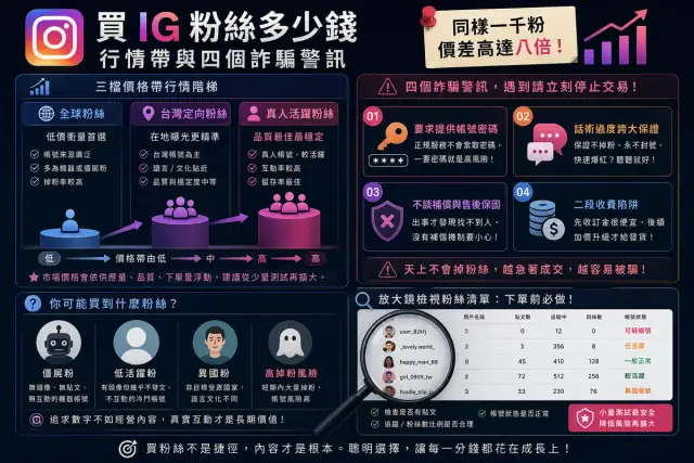 買 IG 粉絲多少錢？2026 台灣行情帶、超低價的真相與四個詐騙警訊