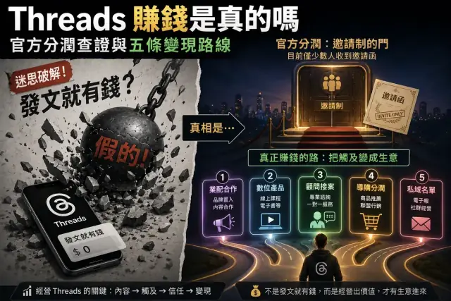 Threads 賺錢是真的嗎？官方分潤現況查證＋5 條變現路線