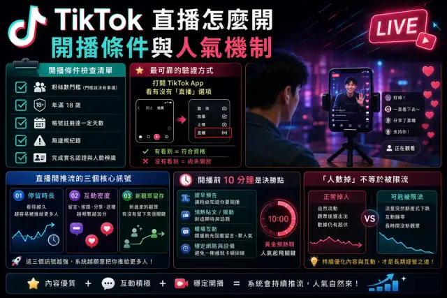 TikTok 直播怎麼開？開播門檻、人氣機制與掉人數的真正原因